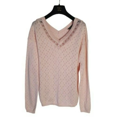Dorothy Perkins Peachy Cottagecore Prairie Knitted Sweater 12 Pointelle V-neck - Image 1 of 4