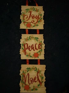 Joy Peace Noel Navidad Colgante Interior Exterior Madera Reutilizable Hogar Oficina 19x5.5 - Imagen 1 de 5