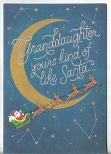 NEW Hallmark CHRISTMAS CARD 4.5x7 GRANDDAUGHTER Santa Reindeer by Moon - Picture 1 of 3