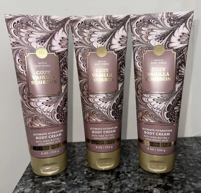 3 NUEVAS Crema Corporal Bath & Body Works COZY VAINILLA BOURBON Ultimate Hydration, 8 OZ Foto 1 de 2