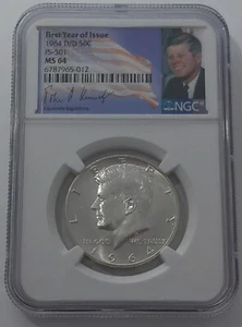 1964 D/D NGC MS64 FS-501 KENNEDY REPUNCHED MINT MARK HALF DOLLAR 50C 90% SILVER - Picture 1 of 3