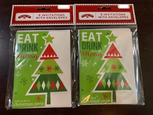 8 CHRISTMAS PARTY INVITATIONS - "Eat Drink & Be Merry" Lot x2pks w/ envelopes - Picture 1 of 3