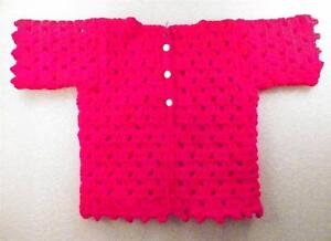Size 6 Months Baby Sweater & Bottle Cover Cherry Red Hand Crocheted New