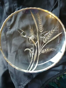 Clear Glass Footed Candy Dish W/Silverplate Wheat Design, 7" Rd. & 2" tall,#2472 - Picture 1 of 6