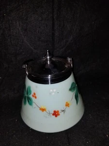 ANTIQUE ENAMEL GREEN OPAQUE GLASS VICTORIAN SILVER PLATE SUGAR BARREL biscuit - Picture 1 of 3