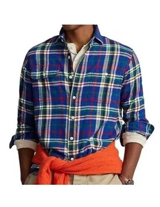 Polo Ralph Lauren Men Size Large Classic Fit Flannel Shirt Blue Plaid NEW - Picture 1 of 8