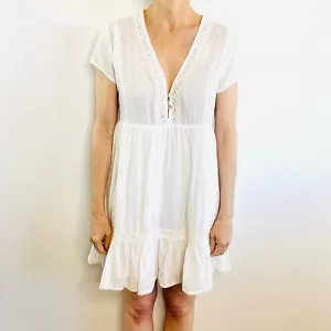 Rowie Size XS 6 8 10 White Lace Detail Summer Dress Designer - Foto 1 di 13