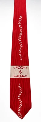 Vintage 40s 50s Men's Necktie Swing Rockabilly Satin Damask Red Cream 51"x 3.5" - Image 1 of 4