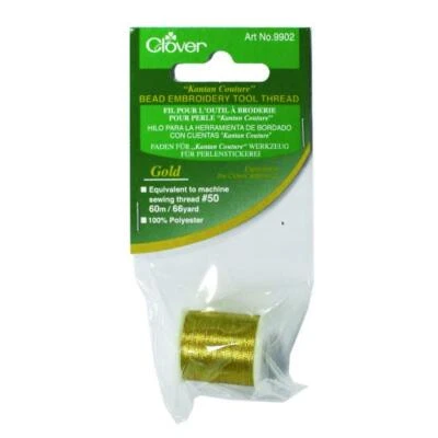CLOVER Kantan Couture Bead Embroidery Thread, Gold or Silver, 60m/67yd spools - Image 1 of 2