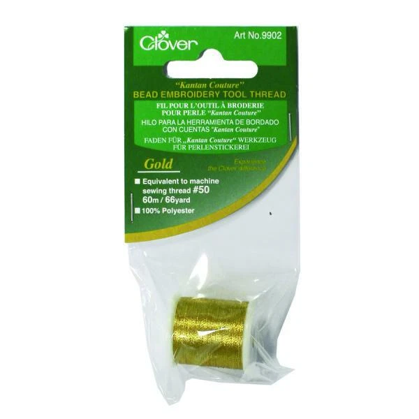 CLOVER Kantan Couture Bead Embroidery Thread, Gold or Silver, 60m/67yd spools - Image 1 of 2