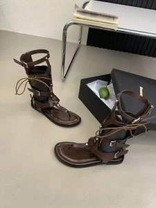 Romans Style Womens Flip Flop Buckle Mid Calf Boots Sandals Back Zipper Low Heel - Picture 1 of 11