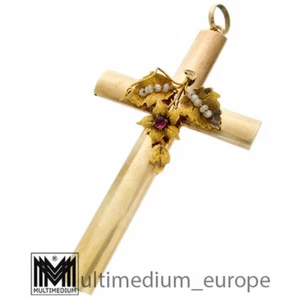 Antiker Jugendstil 585 Gold Kreuz Anhänger 1900 cross pendant 1880 - Bild 1 von 5
