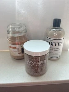 Coffee Lovers Gift Set, Candle, Exfoliating Body Scrub, Salt Scrub - 3 Items NEW - Picture 1 of 4