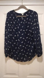 Dalia Collection Navy Feather Pattern Blouse Size 1X - Picture 1 of 6
