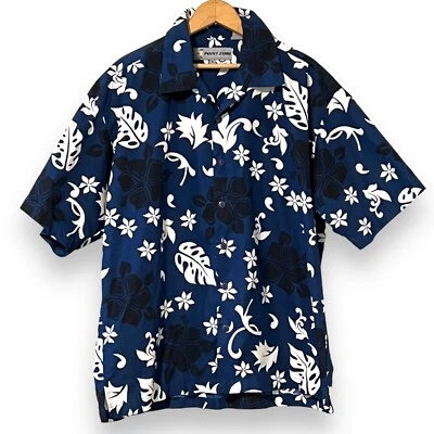 Camisa Hawaiana Point Zero Azul Blanco Para Hombre XL Hoja Floral Poliéster Manga Corta Foto 1 de 4