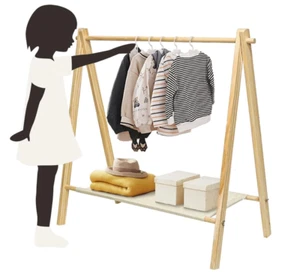 Pine Wood Garment Rack with Bottom Storage Shelf for Kids 35 in. Wide - Picture 1 of 13