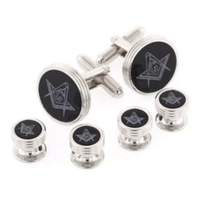 Masonic Cufflinks and Stud Set Silver Finish - Picture 1 of 1