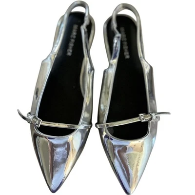 Marc Fisher Metálico Plateado Punta Punta Mary Jane Slingback Ballet Plano Foto 1 de 4