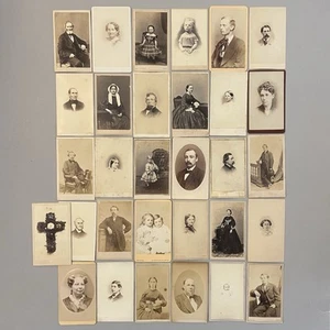 Antique 1800s CDV Photos Lot of 31 Men Women Children Cross Four with Tax Stamps - Picture 1 of 23