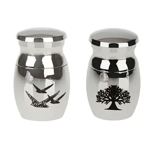 2pcs Small Stainless Steel Cremation Urn Ash Keepsake Memorial Container Jar - Picture 1 of 12