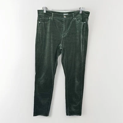 Pantalones J Jill 12 Altos Verde Terciopelo Cónico 5 Bolsillos Cómodos Carrera Viaje Foto 1 de 4