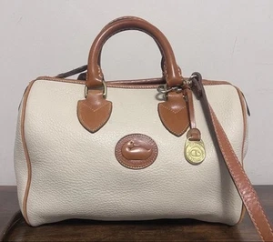 Vintage Dooney & Bourke Gladstone Satchel Bag Cream & Tan Pebbled Leather - Picture 1 of 13