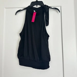 Schwarze ärmellose Bluse hochgeschlossen zum Binden neu mit Etikett elegantes Arbeitstop S - Bild 1 von 6