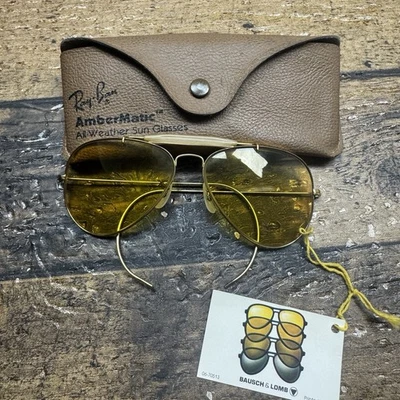 Винтажный B & L Ray Ban Ambermatic авиатор металлический надежном 58 14 солнцезащитные очки и чехол - Изображение 1 из 4