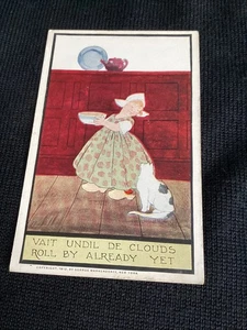 Postal vintage gato gatito 1912 niña holandesa sin usar antigua - Imagen 1 de 2