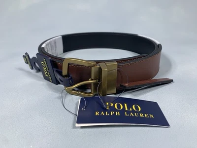 Cinturón reversible de cuero Polo Ralph Lauren marrón negro hebilla de latón talla 46 Foto 1 de 4