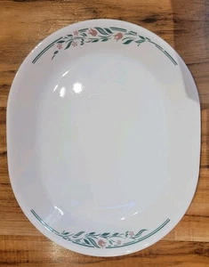 Piatto ovale vintage Corelle 'Rosemarie' 12x10x1 FIORI MALVA FOGLIE VERDI/SU BIANCO - Foto 1 di 10