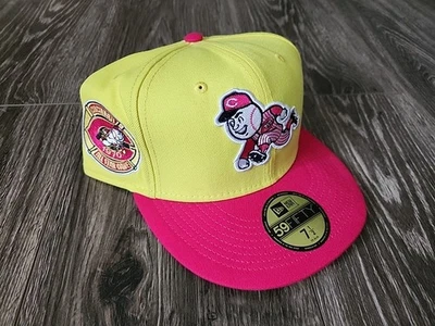 New Era Cincinnati Reds Mr. Red 59Fifty Yellow Pink MLB ASG Fitted Hat Cap 7 1/2 - Image 1 of 4