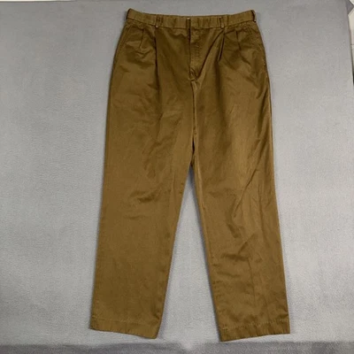 Lands' End Khaki Pants Mens 38 (Fits 36) Long Brown Straight Pleated Cotton - Image 1 of 4