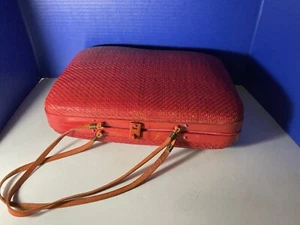 Vintage Italian Red Woven Rattan Straw Wicker Purse/Overnight, Made in Italy - Picture 1 of 6