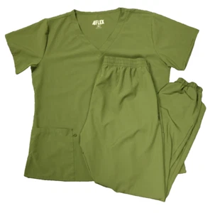 4 Flex Scrub Set Jogger Style Hose V-Ausschnitt Shirt Gummibund olivgrün XL - Bild 1 von 24