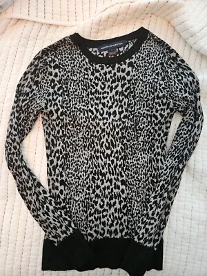 Suéter Pullover Mujer French Connection Negro Gris Estampado Leopardo Manga Larga L Foto 1 de 4