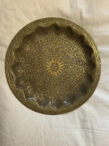 Vintage Hammered Brass Round Tray Plate Moroccan Middle Eastern 13” - Picture 1 of 2