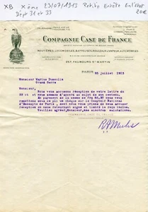 Paris X ème 257 Faubourg St Martin - Petite Entête Célèbre Cie Case - 23/07/1913 - Picture 1 of 1