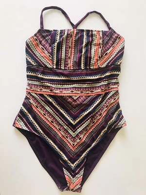 Mossimo Women’s One Piece Swimsuit Berry Green Orange Criss Cross Back Size XL - Image 1 of 4