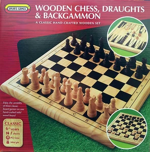 3 In 1 Wooden Chess, Draughts & Backgammon - Spear's Games  - Picture 1 of 5
