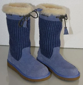 New UGG Uggs Kids SUEDE SUBURB CROCHET in Blue USA 2 EU 32 - Picture 1 of 11