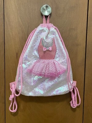 Claire's Club Pink Sequin Ballerina Tutu Ballet Dress Drawstring Bag Backpack - Image 1 of 4