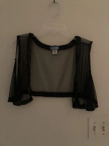 NWOT Vintage Nine West Sheer Black Shrug Sequin Trim M/L - Picture 1 of 4