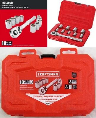 CRAFTSMAN 10 Pc 3/8" Metric 6 Pt. Mechanics Socket & Ratchet Set with Hard Case - Image 1 of 4