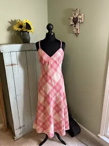 POLO Ralph Lauren Women's Spaghetti Strap Plaid Dress Pink Cream Size 14 Cotton - Picture 1 of 5
