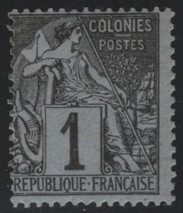 French Colonies 1881 1c Black on Blue Commerce Sc# 46 NH - Picture 1 of 1