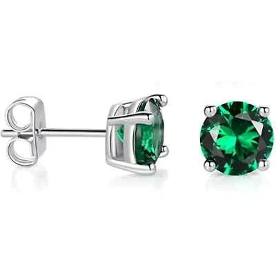 2 ct. Lab-Created Emerald Round Basket Set Stud Earrings in Sterling Silver - Image 1 of 3