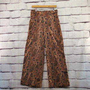 EXPRESS Pants Womens Small Zip Clasp Trouser Snake Print Wide Leg Black Brown - Picture 1 of 14