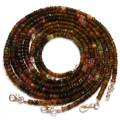 Natural Rough Unpolished Tourmaline Gem 5-7 mm Size Rondelle Beads Necklace 17" - Image 1 of 4