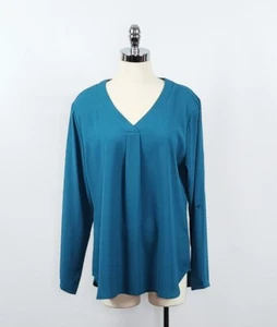 Youtalia Teal Long Sleeve V-Neck Blouse Women's Size XL New - Picture 1 of 9